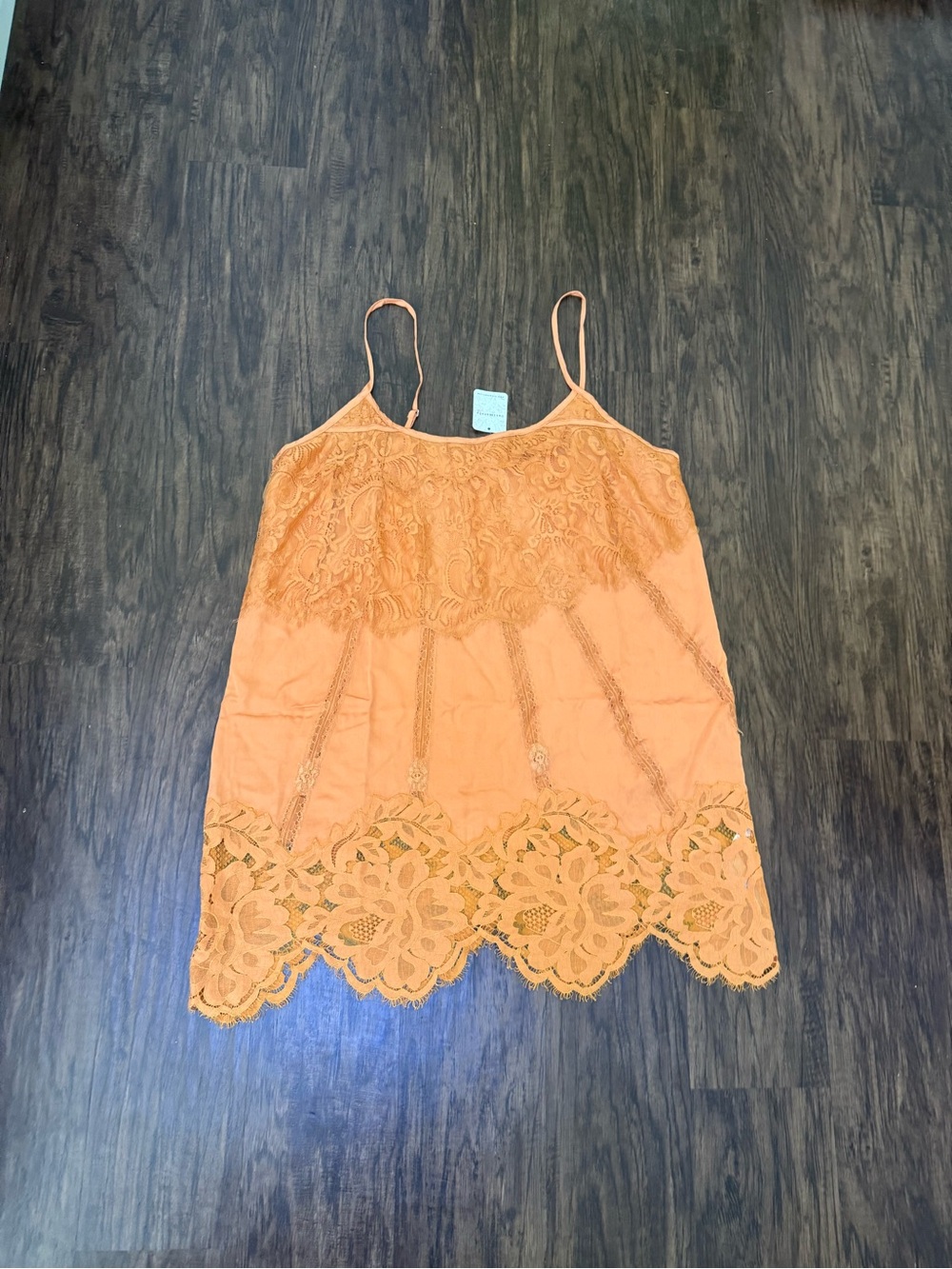 Free People Orange Lace-Trim Slip Dress